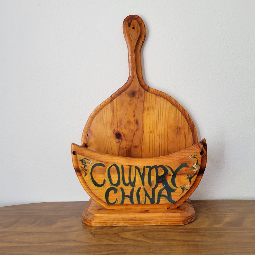 Vintage wood paper plate holder wooden paper goods storage etsy