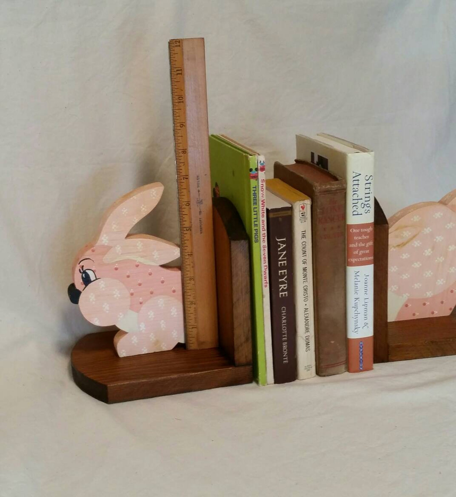 Wood Rabbit Bookends Vintage Bunny Baby Nursery Bookshelf Etsy