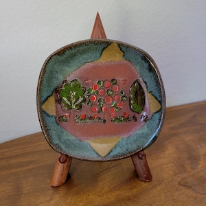 Vintage Small Pottery Trinket Dish Glazed Earthtones, Signed