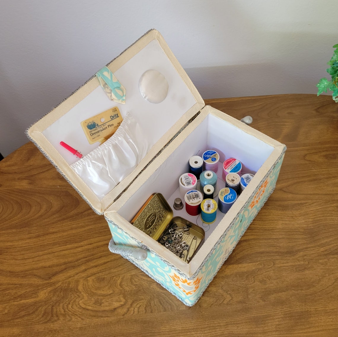 Vintage Small Sewing Box Padded Fabric Covered Sewing Storage Etsy