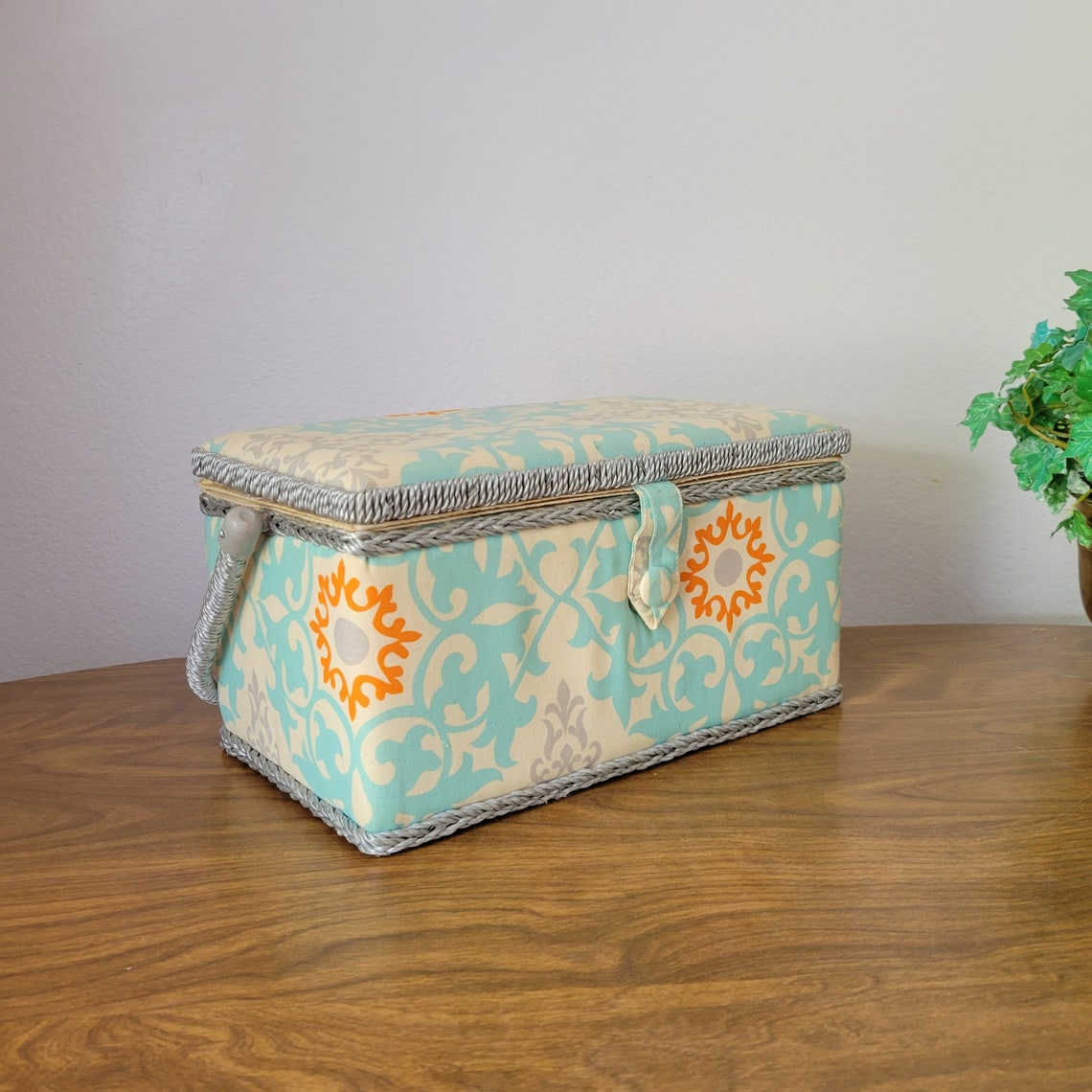 Vintage Small Sewing Box Padded Fabric Covered Sewing Storage Etsy