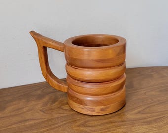 Vintage Wood Mug Shaped Large Utensil Holder