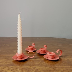 Vintage Set of 4 Taper Candle Holders with Finger Loop: Coral Color