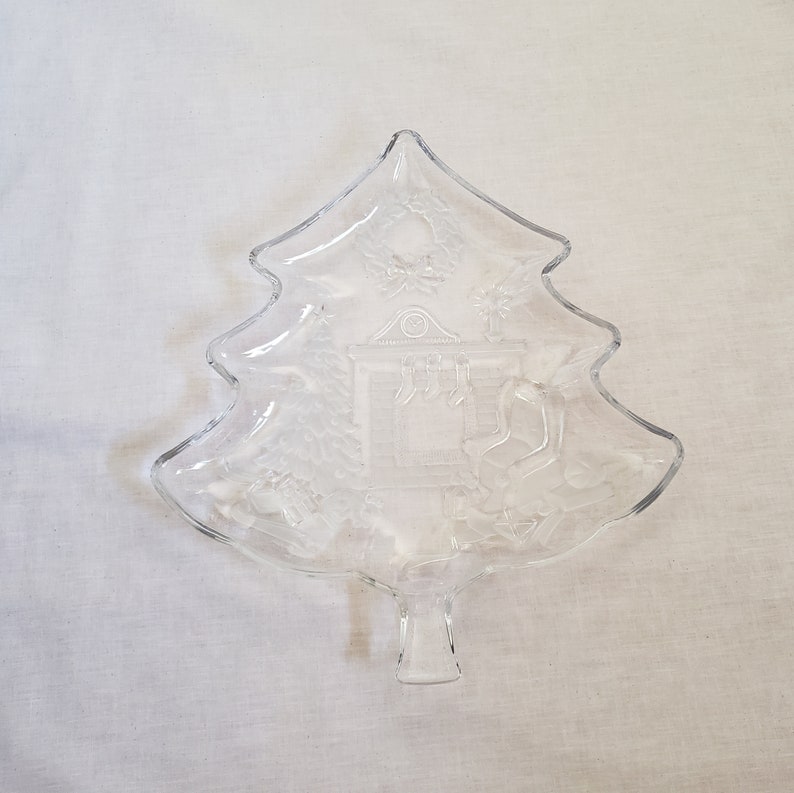 Clear Glass Christmas Tree Vintage Platter Studio Nova Etsy