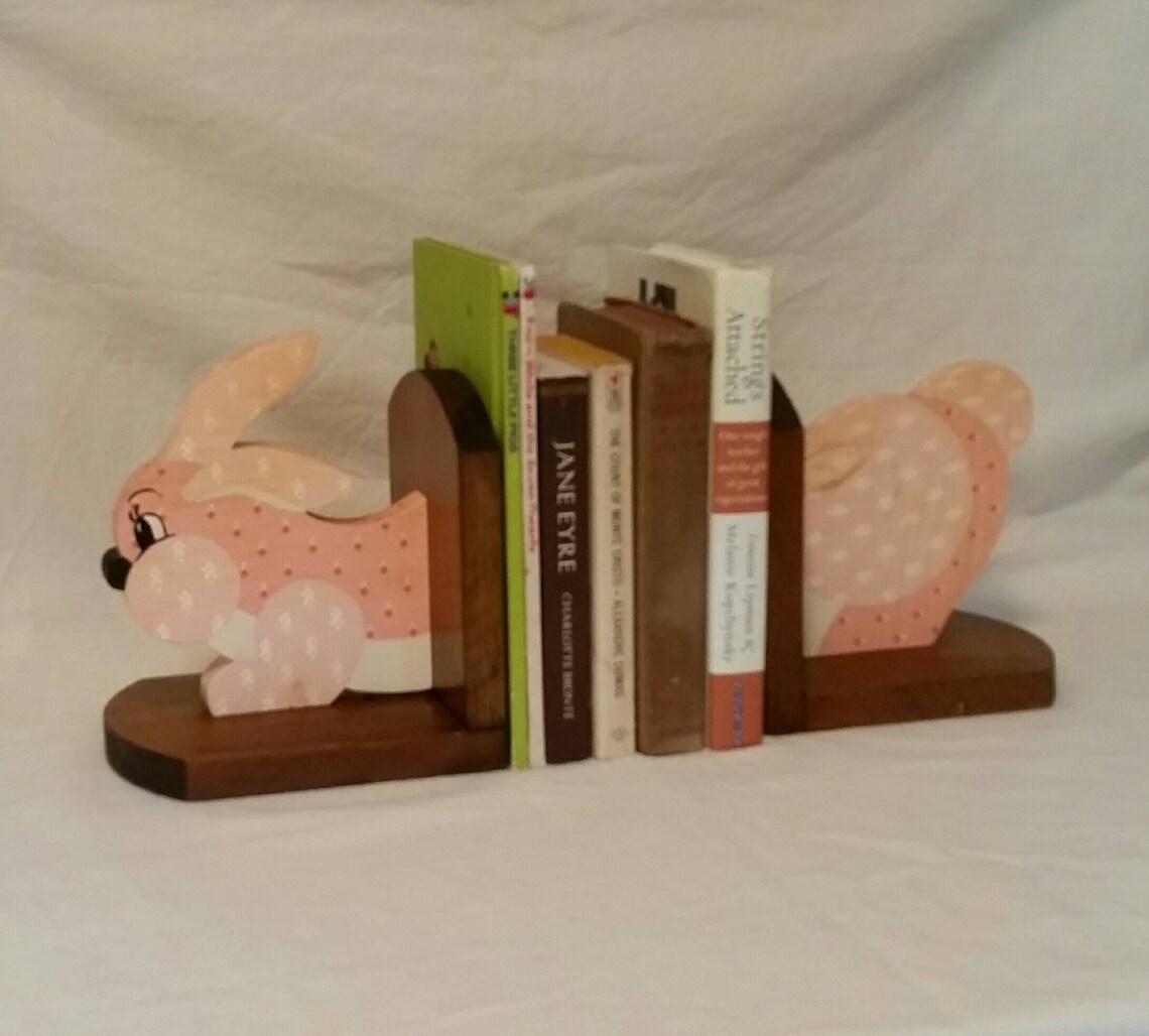 Vintage Wood Rabbit Bookends Bunny Baby Nursery Bookshelf Etsy