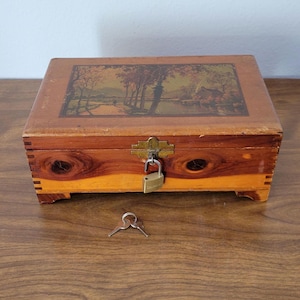 Vintage Wood Box with Lock and Keys