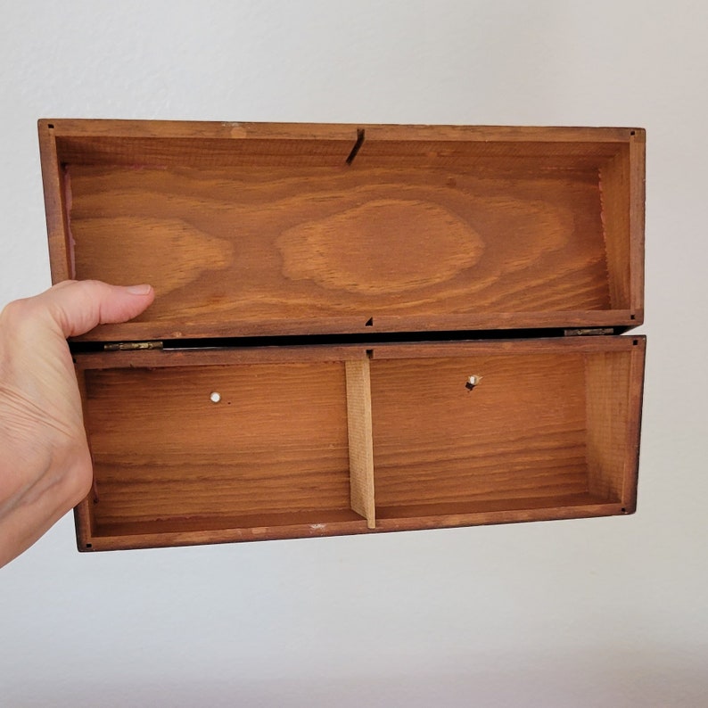 Divided Wood Box With Lid Vintage 2 Compartment Wood Recipe Etsy