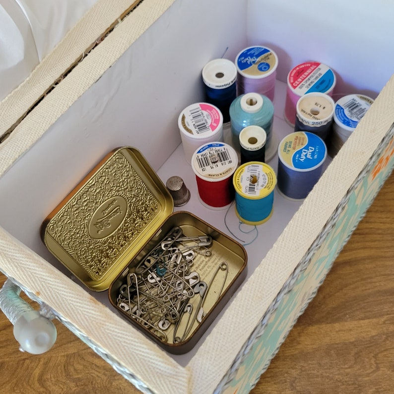Vintage Small Sewing Box Padded Fabric Covered Sewing Storage Etsy