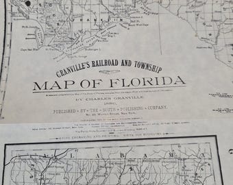 1893 Railroad Map of Florida Historic East Coast Line Railway Map