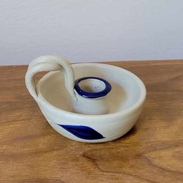 Taper Candleholder with Twisted Finger Loop, Salt Glaze Williamsburg Pottery