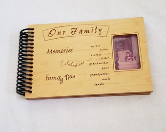 Wood Cover Photo Album, Family Brag Book with engraved words on cover
