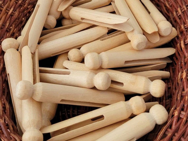20 Slotted Wood Clothespins Round Wooden Traditional Clothes Etsy