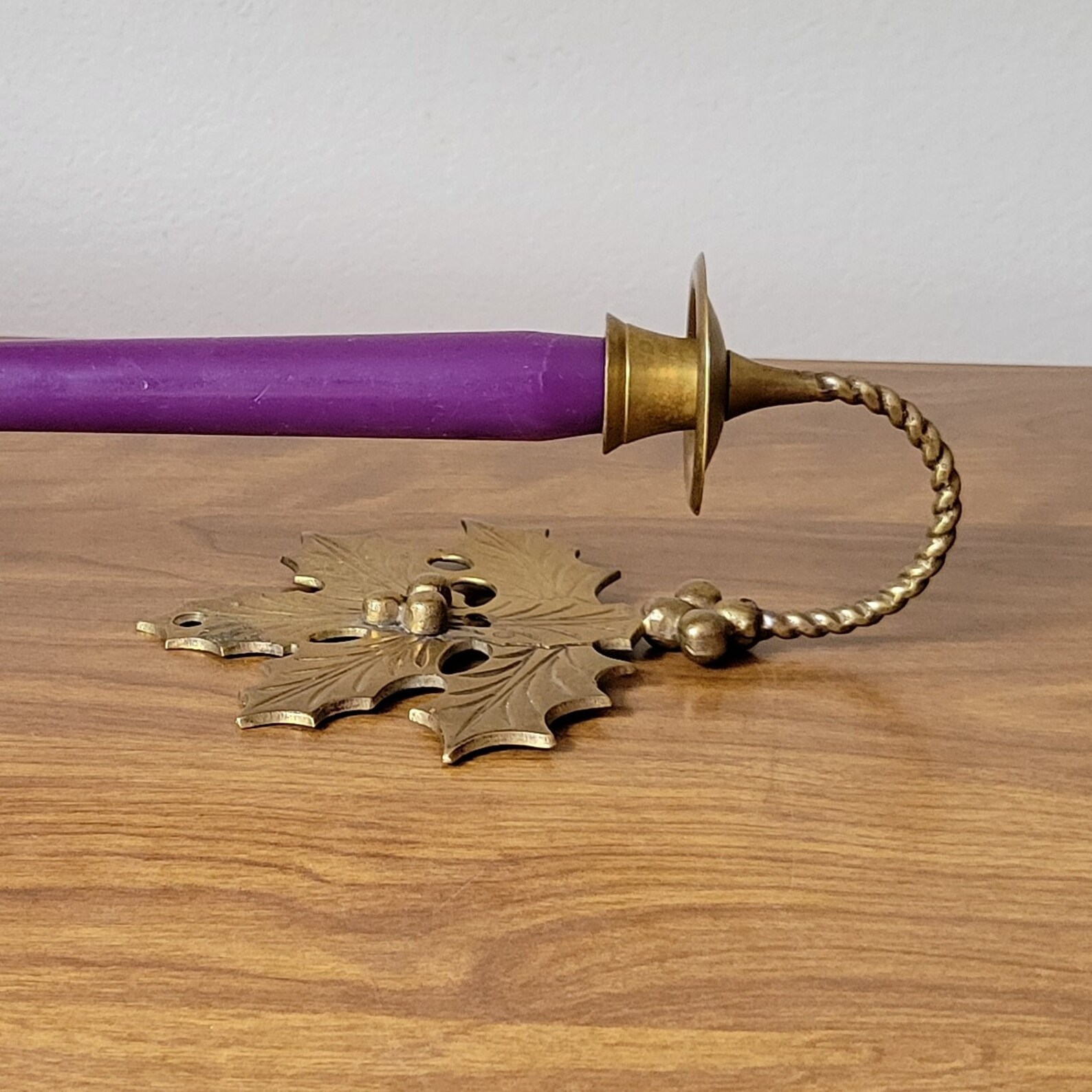 Brass Wall Candlestick Holder Vintage Wall Mounted Holly Etsy