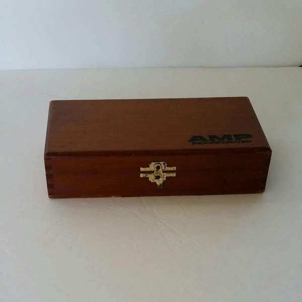 Small Wood Box, AMP Incorporated Logo shallow lightweight wood box