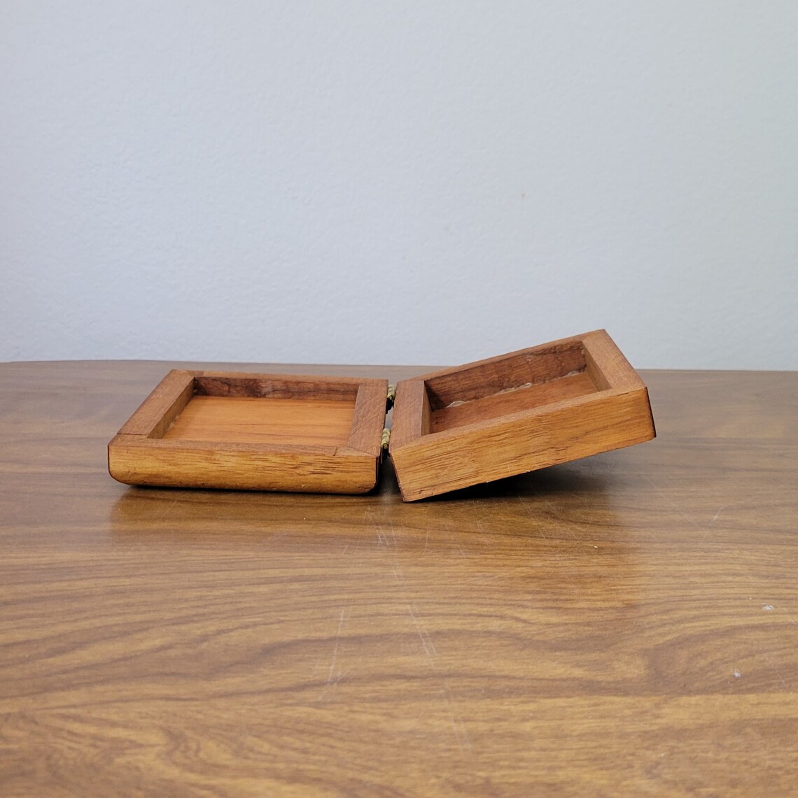 Small Wood Box Hinged Lid Colorful Inlay Wood Strips Etsy