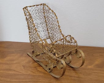 Decorative Twisted Metal Sleigh, Sparkly Gold