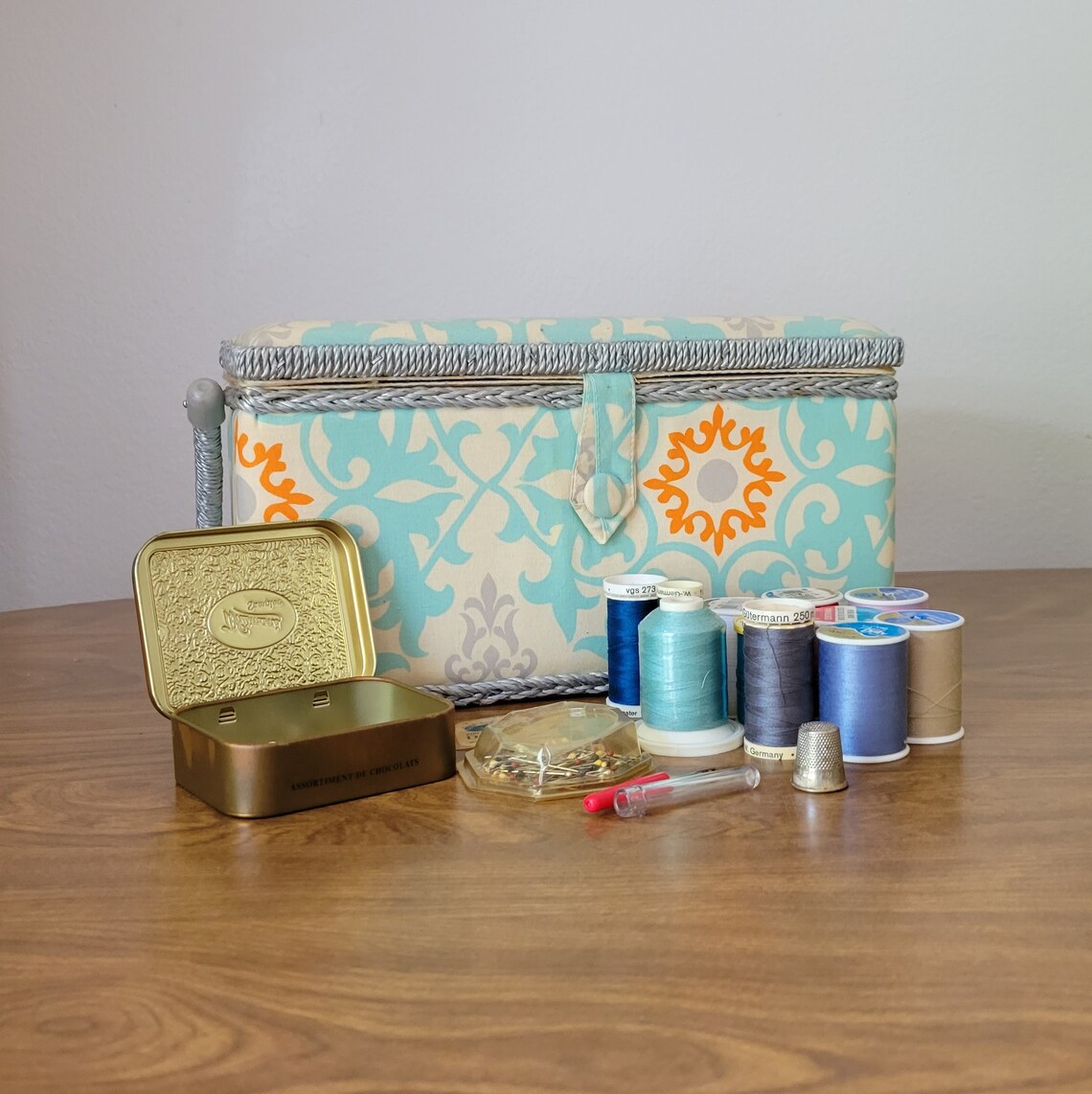 Vintage Small Sewing Box Padded Fabric Covered Sewing Storage Etsy