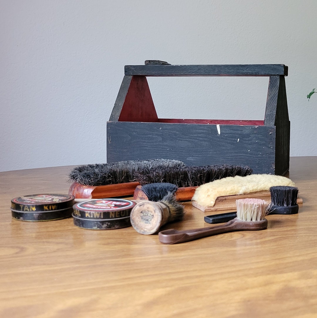 Wood Shoe Shine Box With Accessories Rustic Wood Shoeshine - Etsy