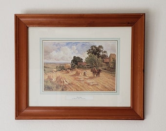 Harvest Painting Reproduction, Vintage Henry Parker Rural Scene, Wood Frame