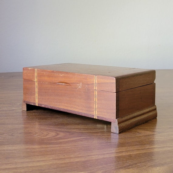 Wood Musical Jewelry Box, Vintage Small 1 Compart… - image 7