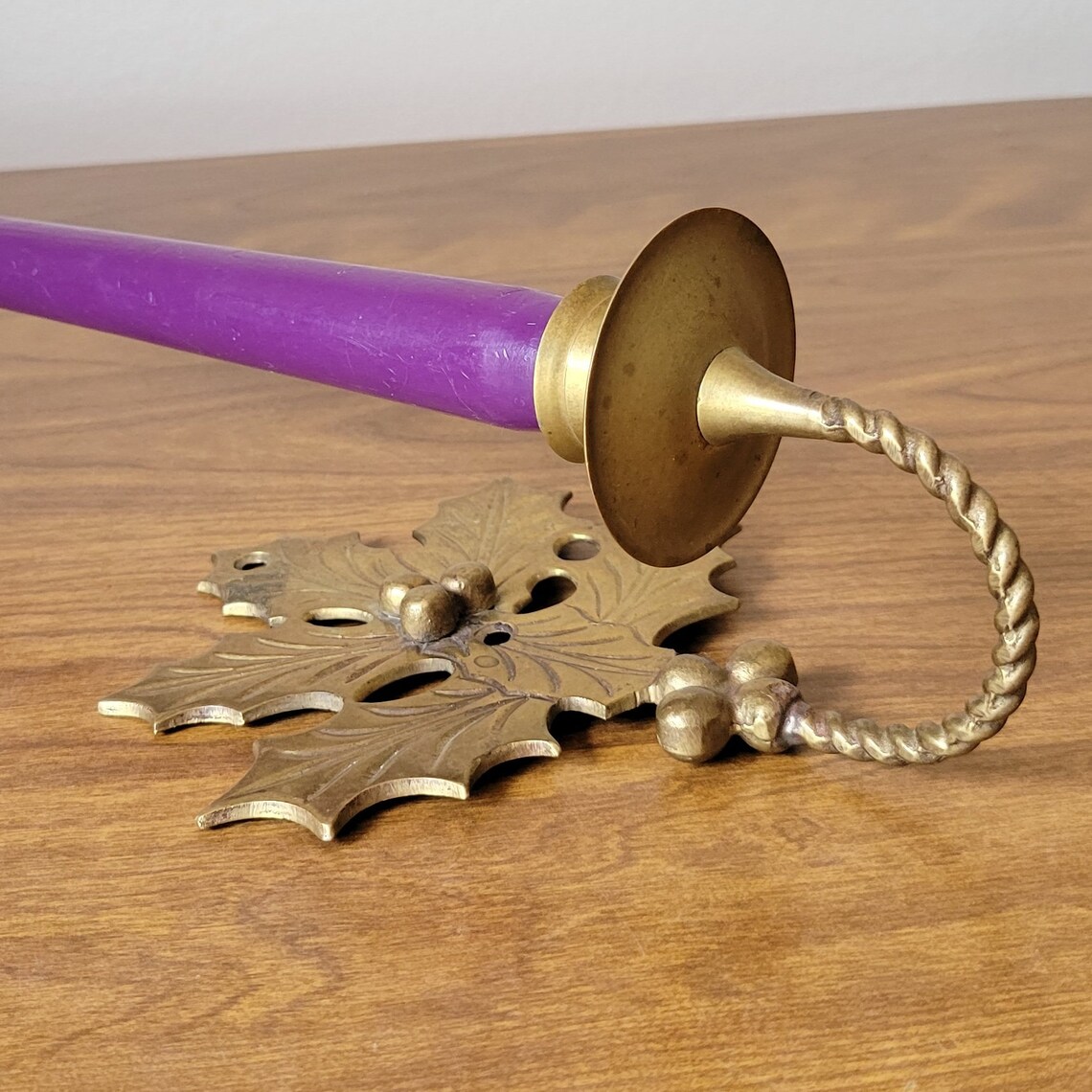 Brass Wall Candlestick Holder Vintage Wall Mounted Holly Etsy