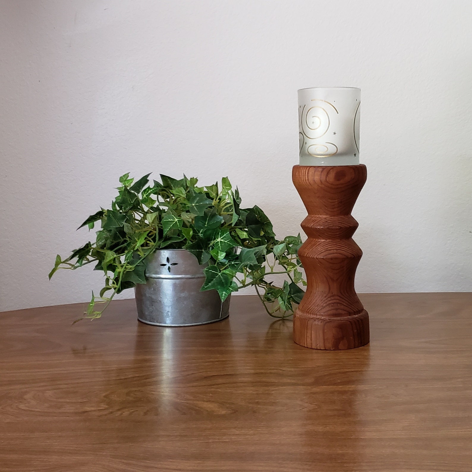 Wood Pedestal Candle Holder Carved Tall Pillar Candleholder Etsy