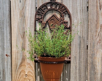 Cast Metal Potted Plant Holder, Vintage Wall Mounted Flower Pot