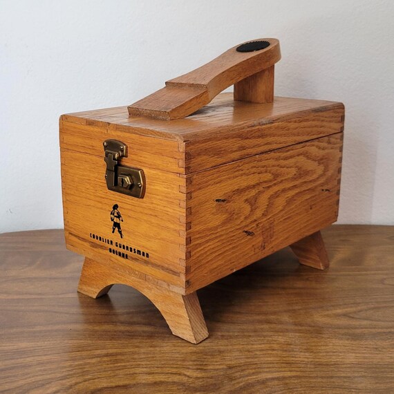 Vintage Wood Cavalier Guardsman Shoeshine Box with Key