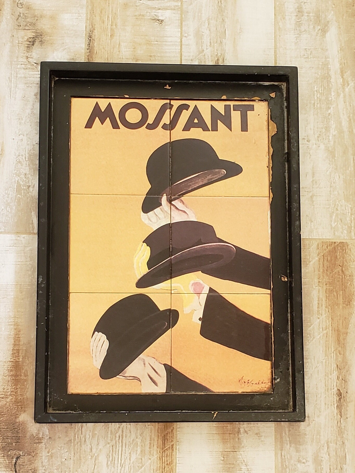 Art Etsy Advertisement Mossant Tile, Vintage Hat Deco Ceramic - France Framed Art, French Chapeau