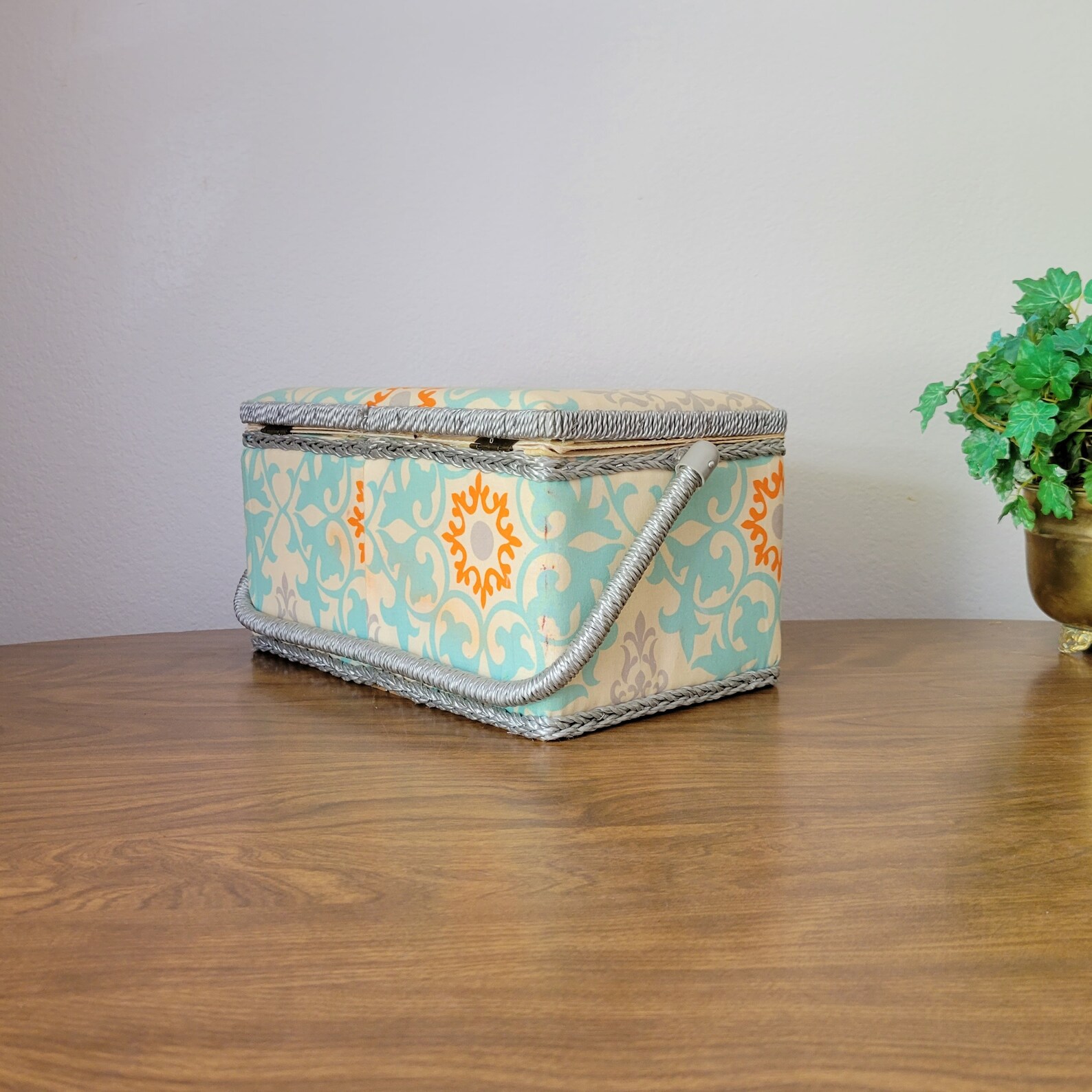Vintage Small Sewing Box Padded Fabric Covered Sewing Storage Etsy