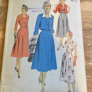Advance 5759 1940’s Sewing Dress Pattern rare, Size 16, Bust 34&quot;, Hip 37&quot;