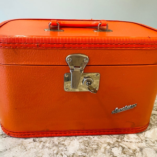 Boîte à clés orange vintage des années 1970, miroir Carilite 13,7" x 8,7" x 9,5" H