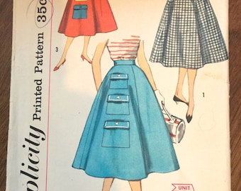 Patrón de costura Simplicity de 1950 2440, 1958, falda, cintura 26, cadera 36