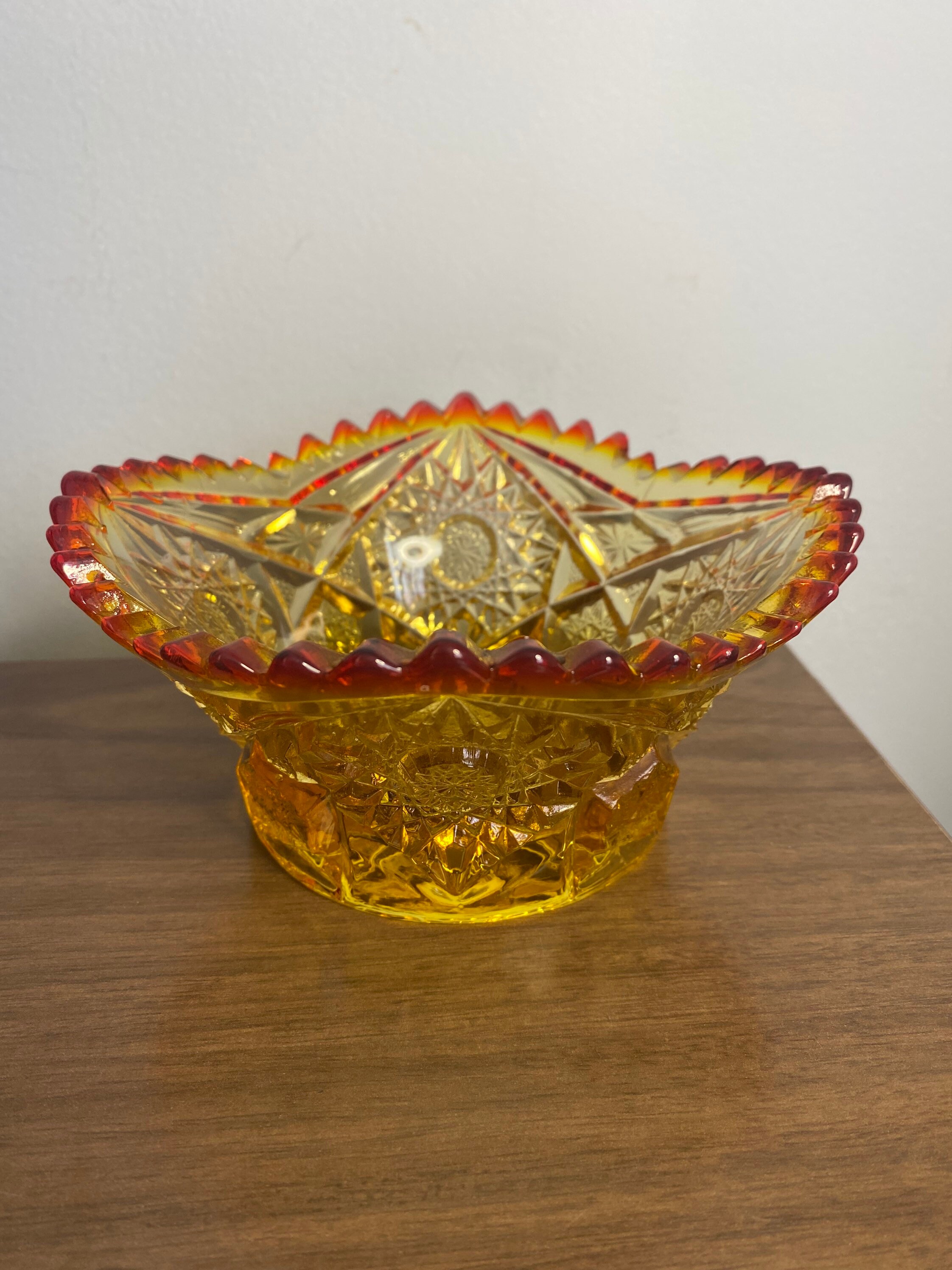 Vintage Sunset Orange Cut Glass Bowl Candy Nut Dish 6 1/2 x Etsy