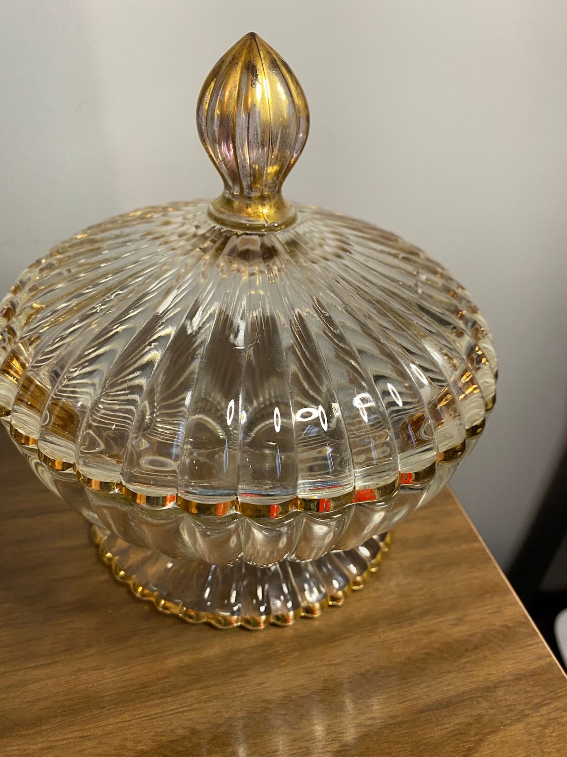 Collectible Clear Covered Glass Candy Dish with Gold Trim 6 Etsy
