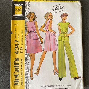 McCall’s 4047 uncut dress pattern and top and pants size 12, bust 34 inches