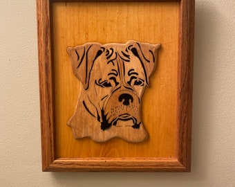 Vintage Hand carved Boxer Dog Wood Wall Decor