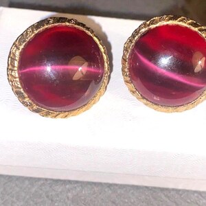 Accessocraft NYC Ruby Red Cat Eyes Screwon Earrings