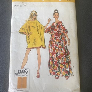 simplicity sewing pattern Caftan, Swimsuit cover up 1972 one size partially cut/uncut
