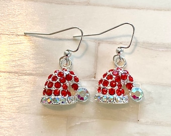 Rhinestone Santa&#39;s Hat Earrings