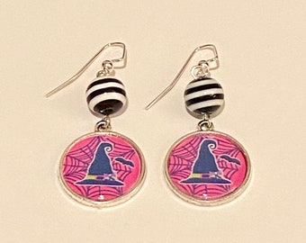 Hot Pink Witch Hat Earrings