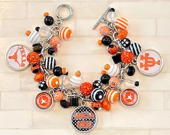 Texas Longhorns Charm Bracelet with various Orange and White beads