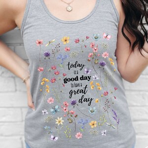 Wildflowers Womens Racerback Tank Top, Pastel Floral Nature Shirt, Vintage Bontanical Cottagecore, Boho Gym Tank Top, Inspirational Shirt