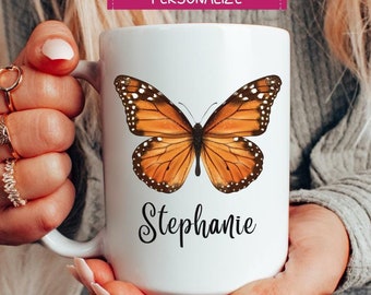Monarch Butterfly Personalized Name Mug, Butterfly Lover Gift, Custom Name Mug, Butterfly Mug, Butterfly Gift for Women, Custom Coffee Mug