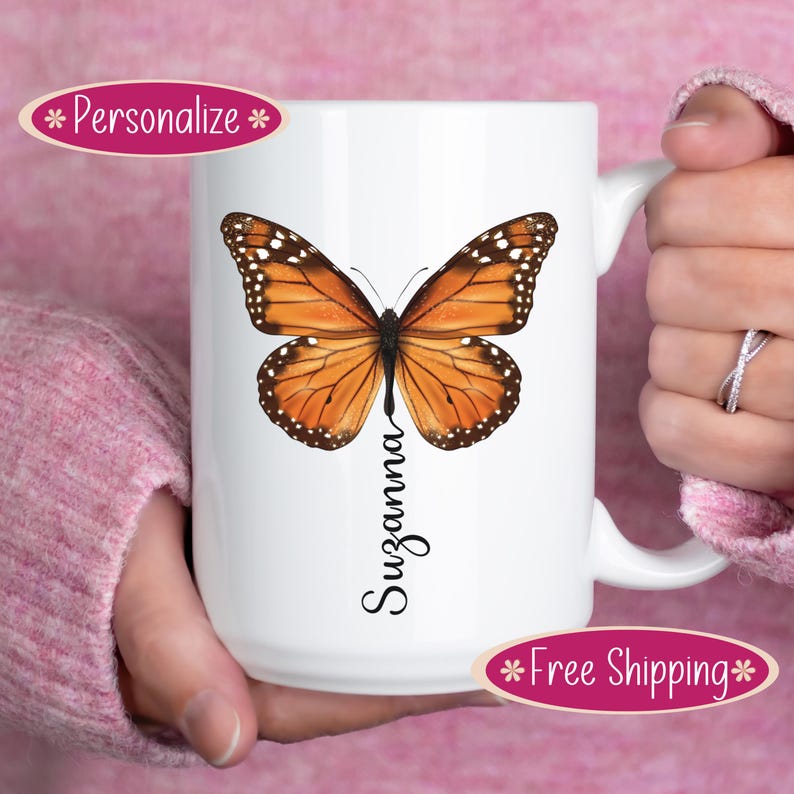 Mug prénom personnalisé papillon monarque, cadeau amoureux des papillons, mug prénom personnalisé, mug papillon, cadeau papillon pour femme, mug à café personnalisé image 10