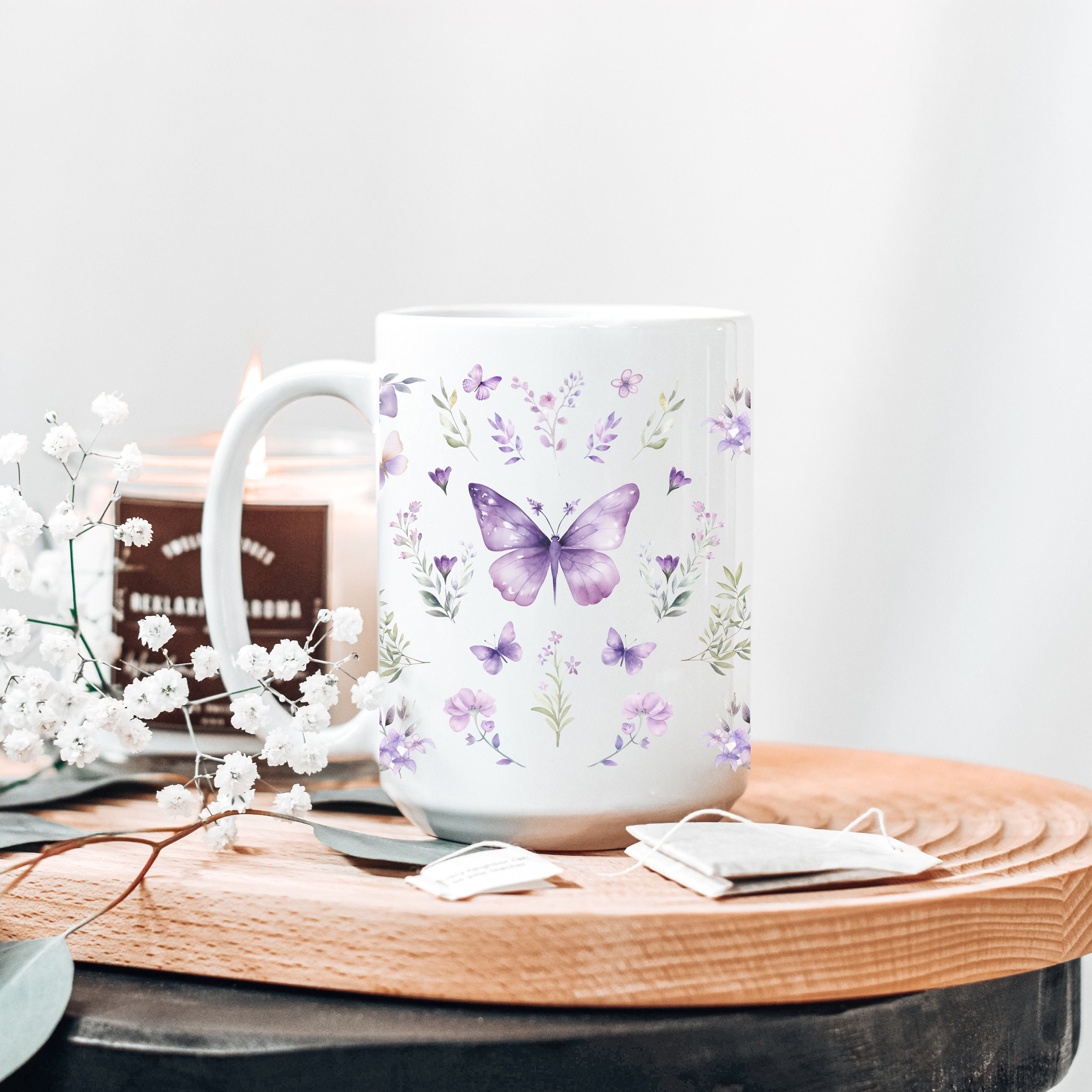 Butterfly Wildflower Mug, Boho Wildflowers Cottagecore Coffee Mug ...