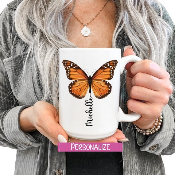 Monarch Butterfly Personalized Name Mug, Butterfly Lover Gift, Custom Name Mug, Butterfly Mug, Butterfly Gift for Women, Custom Coffee Mug