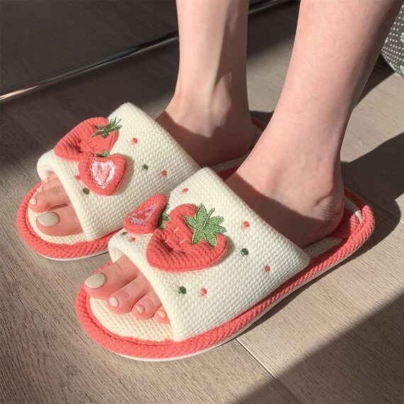 Cute Strawberry Slippers, Funny Strawberry Flip Flops, Summer Indoor