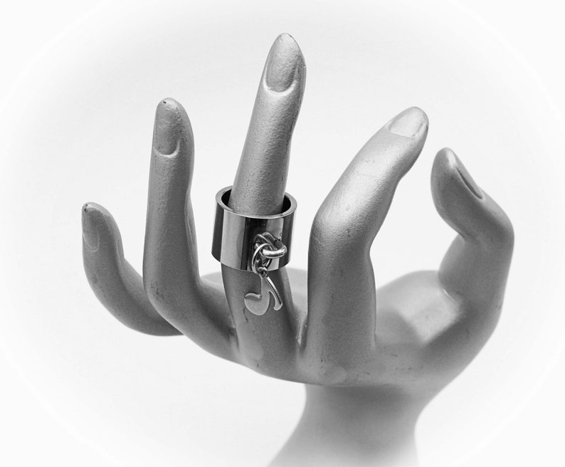 Wide Ring With Music Note\u00a0Dangle Charm Stainless Steel