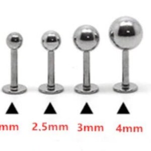 Stainless Steel Lip & Labret Monroe Stud 16G Choice of lengths and Balls image 5